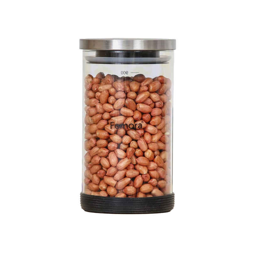 Femora Storage Jars Borosilicate Glass With Silicone Bottom Air Tight Jar With Steel Lid, 500 ml