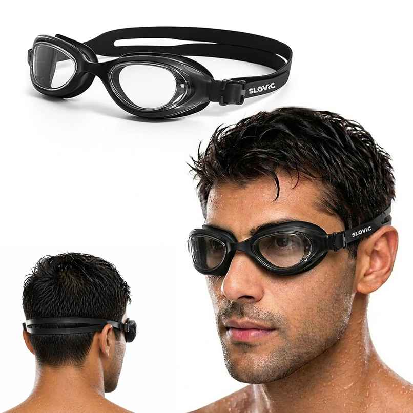 Slovic Anti-Fog Unisex Swimming Goggles with UV Protection & Adjustable Strap - Black