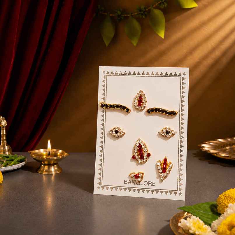 Kalash & Lakshmi Face Decoration | Stone Face Set | Premium Stone Work | Reusable Idol Alankaram | Svasti