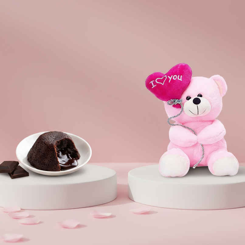 Choco Lava Cake + DearJoy I Love You Balloon Teddy 30 cm Choco Lava Cake + DearJoy I Love You Balloon Teddy 30 cm