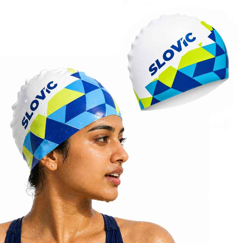 Slovic Woemn Swimming Cap - Leak-Proof, Stretchable & Secure Fit - - Printed Slovic Woemn Swimming Cap - Leak-Proof, Stretchable & Secure Fit - - Printed