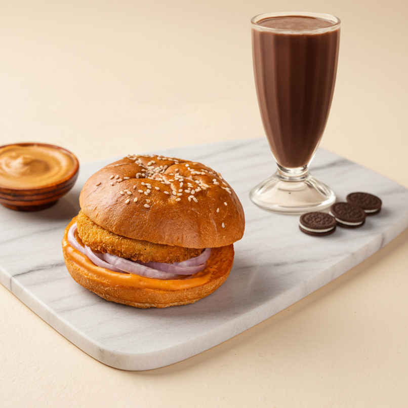 Chicken Classic Burger + Oreo Chocolate Shake Chicken Classic Burger + Oreo Chocolate Shake