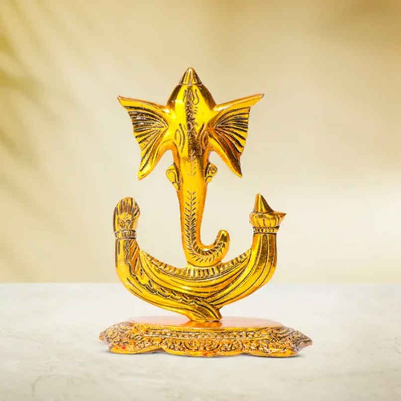 Ganesh Ji Idol Trishul Shape in Gold Polish | Devnidhi