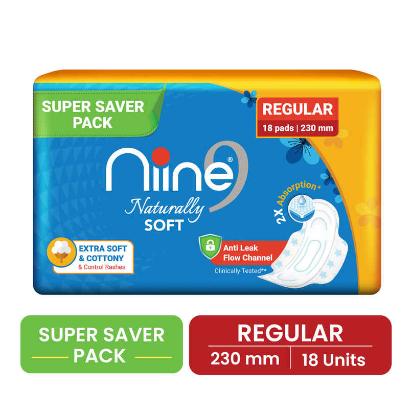 Niine Naturally Soft Regular Sanitary Pads | Regular | 18 pcs