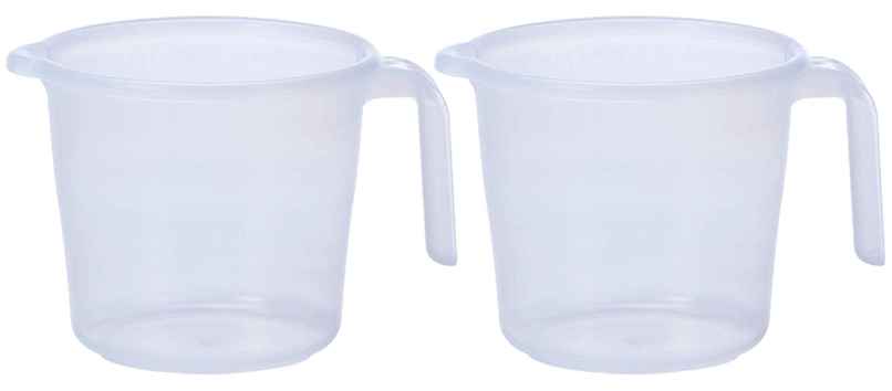 Kuber Industries Pack of 2 Virgin Plastic Bath Mug | Transparent & Unbreakable | 1100 ml | White