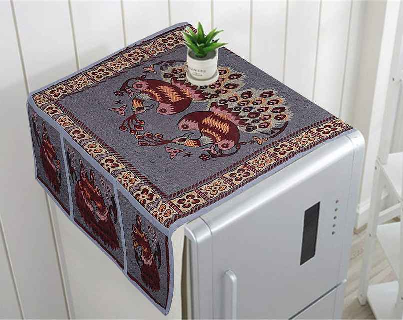 Kuber Industries Cotton Fridge Top Cover with 6 Utility Pockets (Grey)