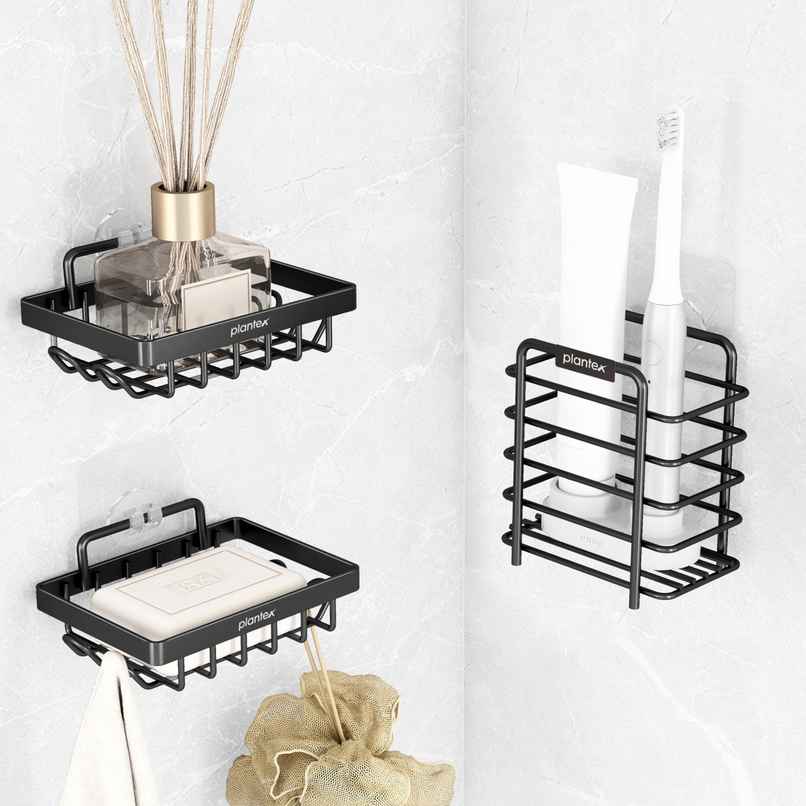 Plantex Single Soap Case | Holder with Tumbler Holder GI Steel | Black Plantex Single Soap Case | Holder with Tumbler Holder GI Steel | Black