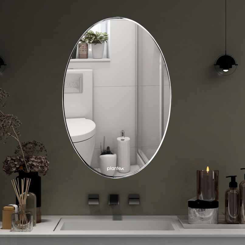 Plantex Oval Shape Wall Mirrors | Glass | White | 18 x 12 Inch Plantex Oval Shape Wall Mirrors | Glass | White | 18 x 12 Inch
