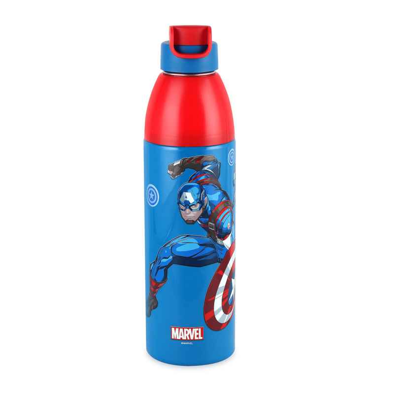 CELLO Kidzbee Uranus 600 Captain America Water Bottle 540ml, Dark Blue | Leakproof Flip Cap