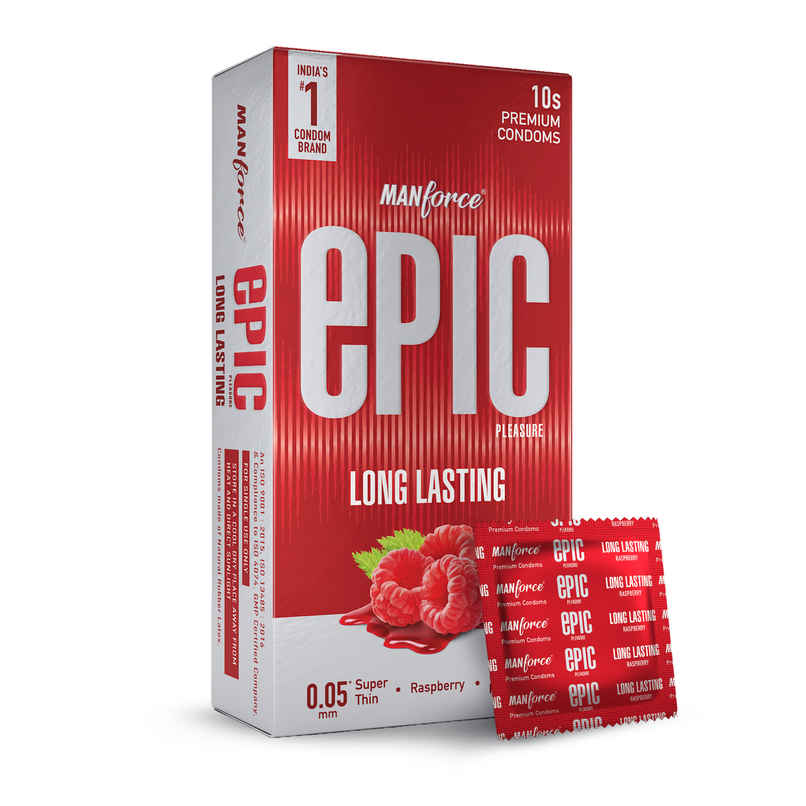 Manforce Epic Pleasure Condoms | Long Lasting, Super Thin, Raspberry Flavour | Disposable