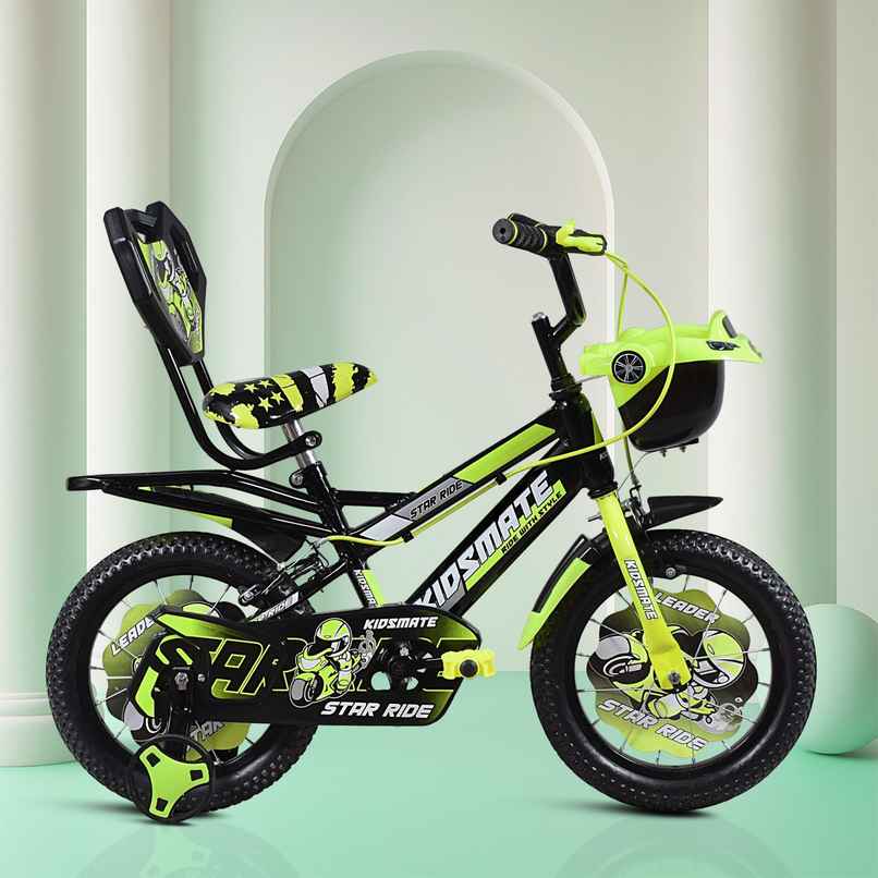 Kidsmate Star Ride 14T Kids Bicycle with Training Wheels | Neon Green
