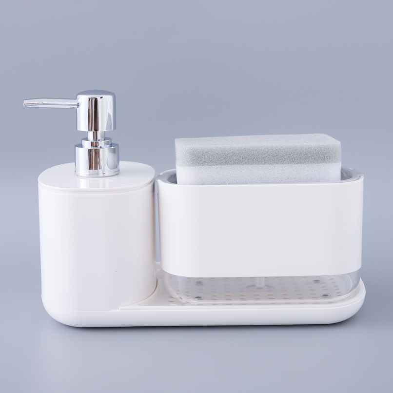 Umai 3 in 1 Bathroom Soap Dispenser 500ml and 300ml Plastic Soap Dish Holder Drain Tray Multifunctional Kitchen Accessories | White