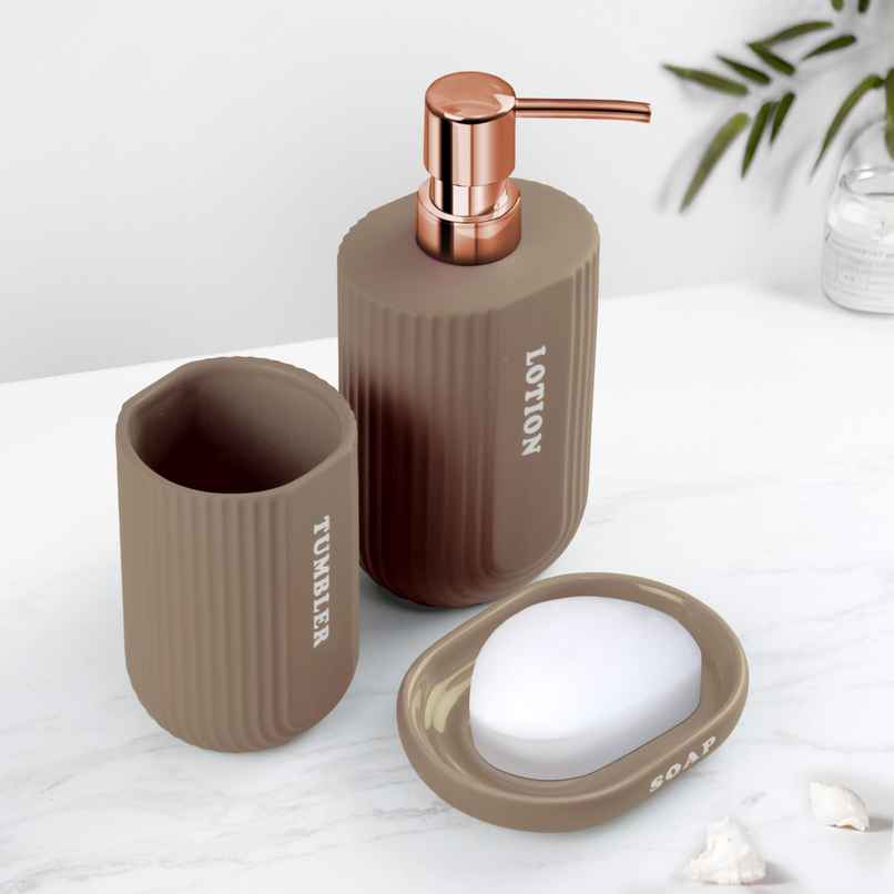 Plantex Bathroom Accessories Set | Ceramic | Brownish-Grey Plantex Bathroom Accessories Set | Ceramic | Brownish-Grey