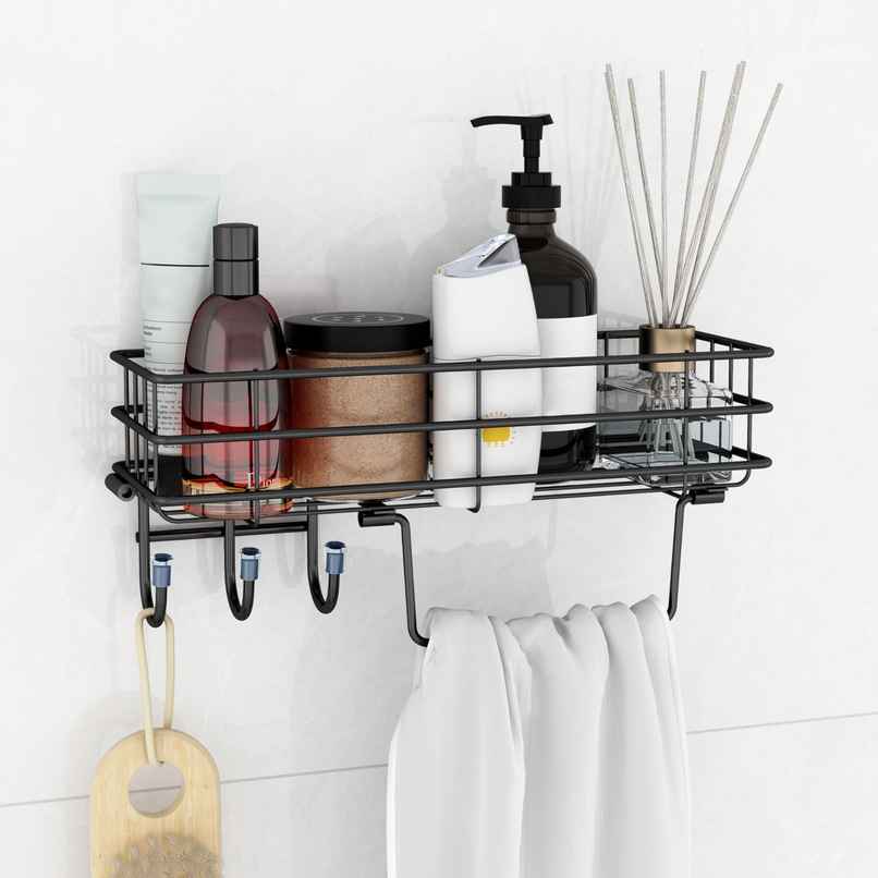 Plantex Self Adhesive Bathroom Shelf/Rack | GI Steel | Black | 11 x 4 inch Plantex Self Adhesive Bathroom Shelf/Rack | GI Steel | Black | 11 x 4 inch