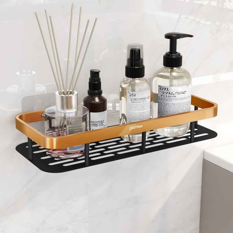 Plantex Bathroom Shelf /Rack | Aluminium | Gold & Black | 12 x 5 inch Plantex Bathroom Shelf /Rack | Aluminium | Gold & Black | 12 x 5 inch