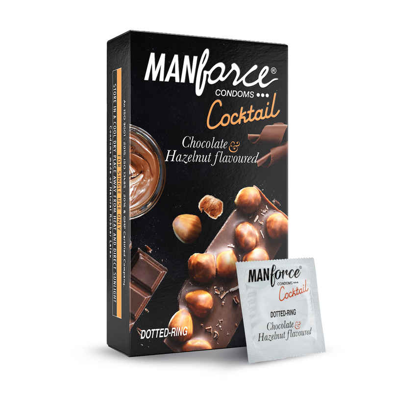 Manforce Cocktail Condoms with Dotted-Rings Hazelnut & Chocolate Flavoured
