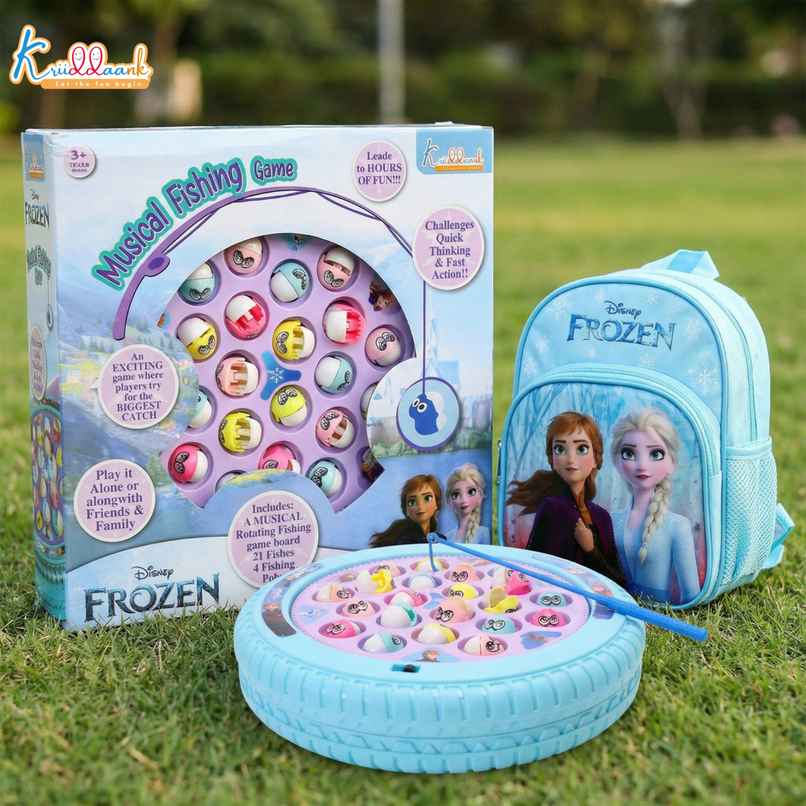Kriiddaank Disney Frozen Musical Fishing Game with 21 Fishes 4 Rods and Rotating Catching Board