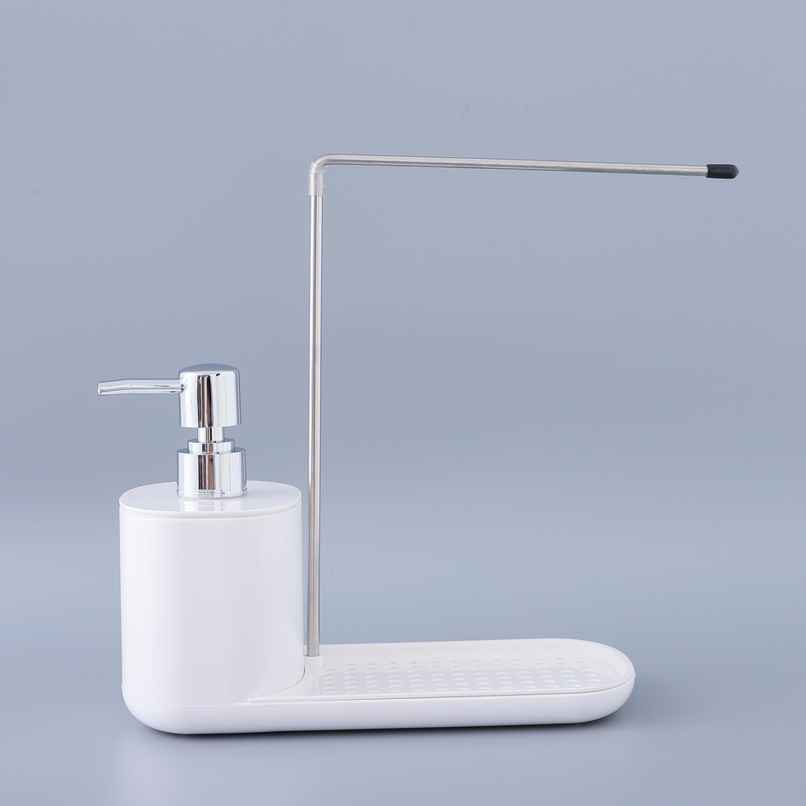 UMAI 3 in 1 Press Soap Dish for Bathroom and Kitchen Sink | 550 ml | White