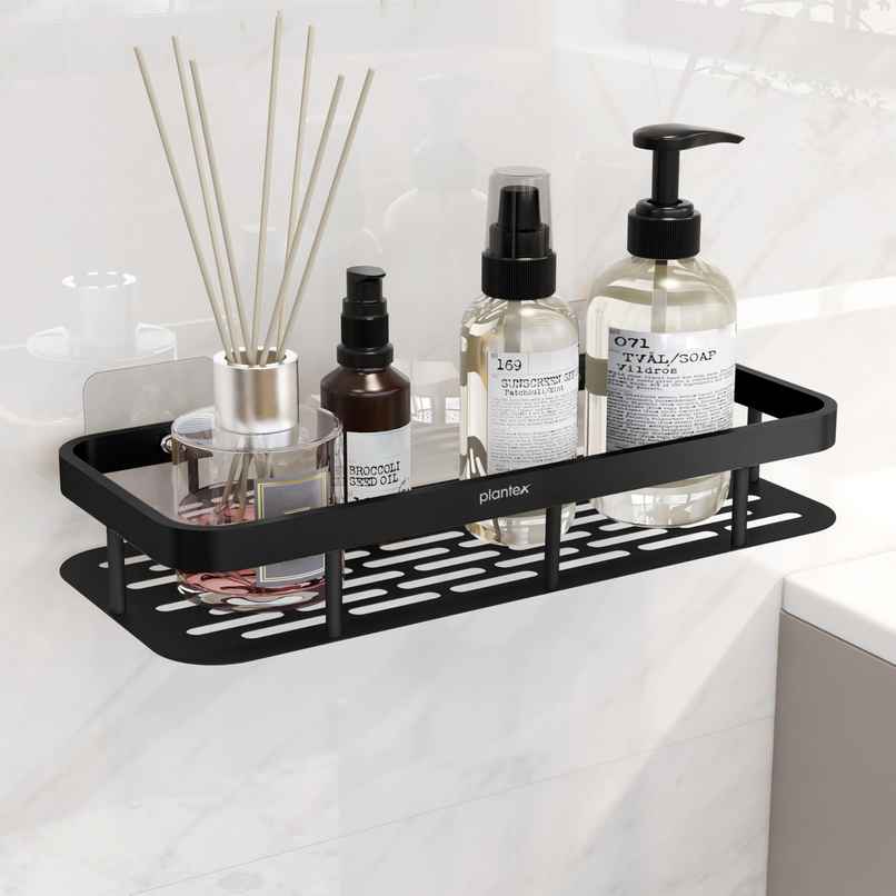 Plantex Bathroom Shelf/Rack | Aluminium | Black | 12 x 5 inch Plantex Bathroom Shelf/Rack | Aluminium | Black | 12 x 5 inch