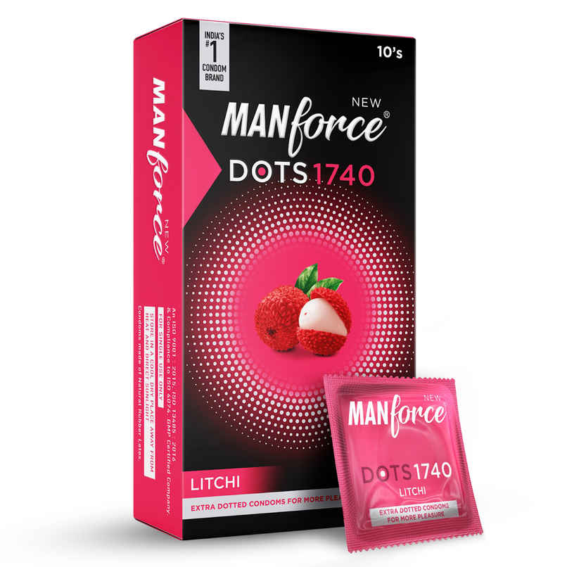Manforce Extra Dotted | 1740 Dots Litchi Flavoured Condoms Manforce Extra Dotted | 1740 Dots Litchi Flavoured Condoms