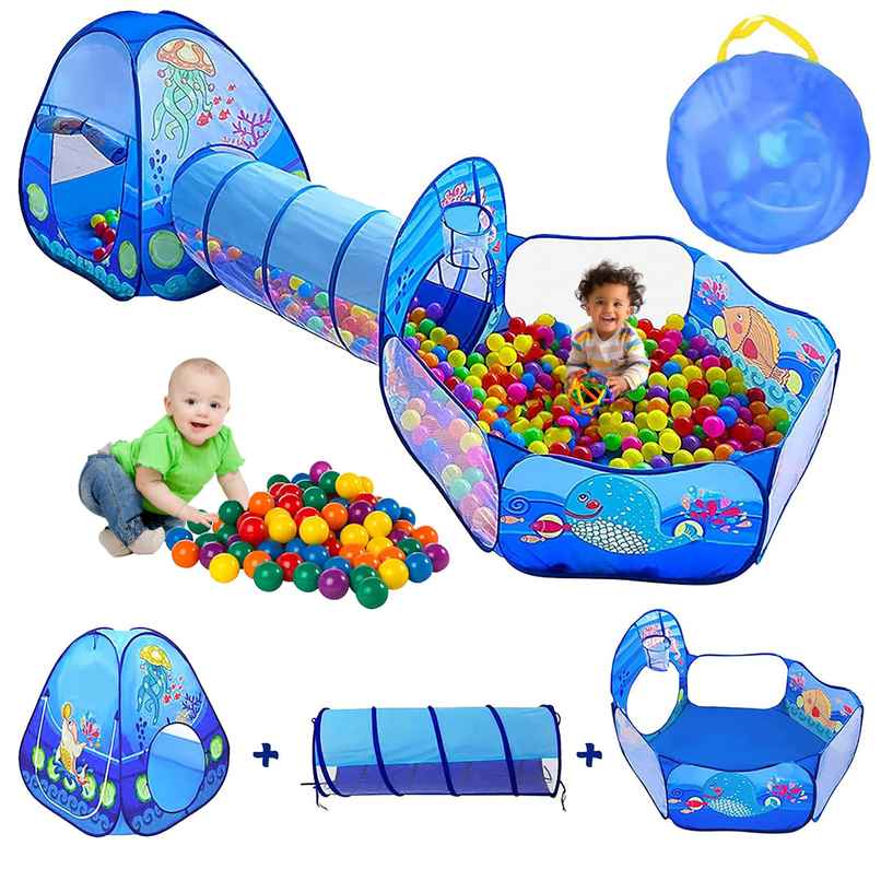 Kidsmate 3-in-1 Tunnel Ball Pool Tent Set for Kids 1-5Y - Indoor/Outdoor Play - Blue