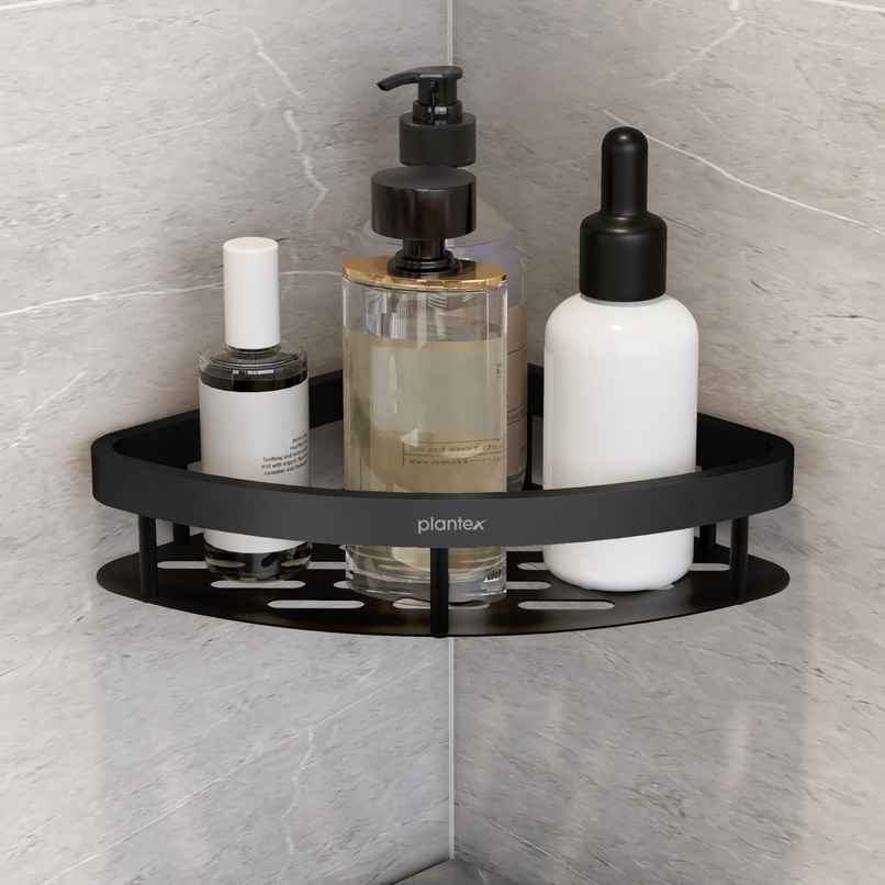 Plantex Bathroom Corner Rack/Shelfs | Aluminium - Stainless Steel | Black | 8 x 8 inch Plantex Bathroom Corner Rack/Shelfs | Aluminium - Stainless Steel | Black | 8 x 8 inch