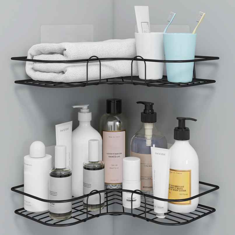 Plantex Bathroom Corner Rack/Shelf | GI Metal | Black Plantex Bathroom Corner Rack/Shelf | GI Metal | Black