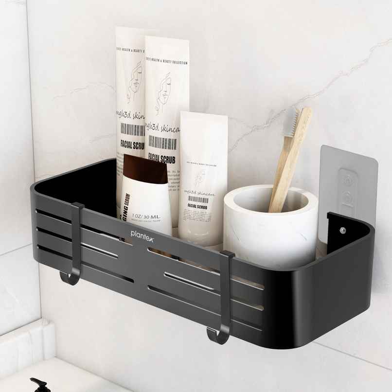 Plantex Bathroom Rack | Aluminium | Black | 12 x 5 inch Plantex Bathroom Rack | Aluminium | Black | 12 x 5 inch