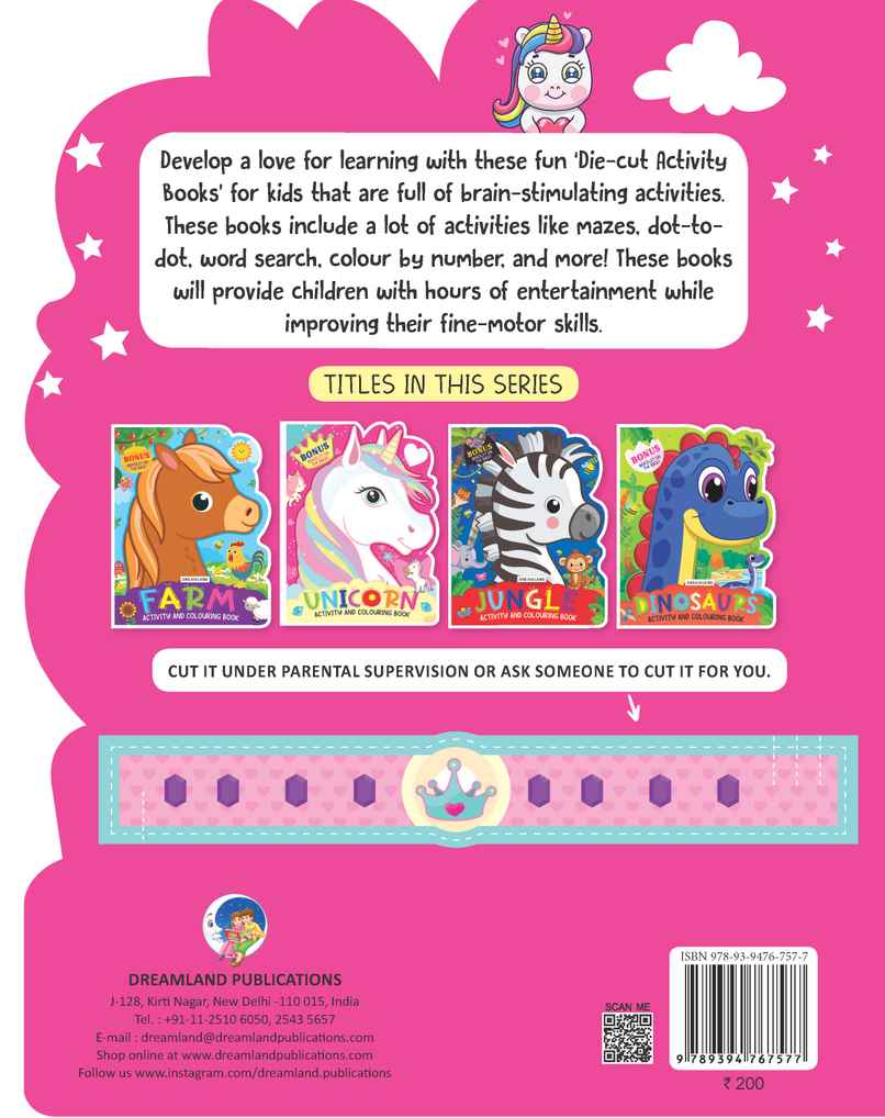 Dreamland Unicorn Activity and Colouring Book Die Cut Shape 48 Pages