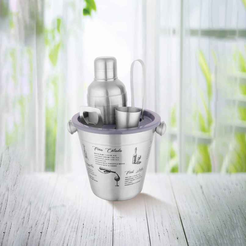 Roxx Gracia Bar Tool Set | Stainless Steel | Shaker | Jigger | Tong | Ice Bucket | Opener | Silver
