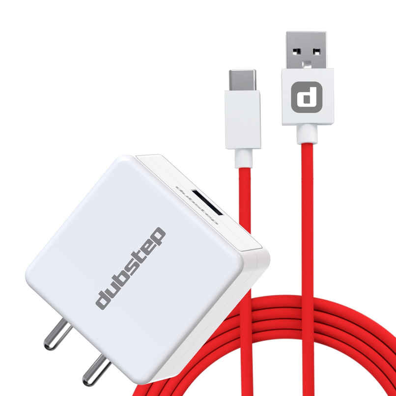 Dubstep Sprint All-in-one 25W 5A Charger with Type-C Cable Supports All Fast Charging Technologies (Cable Included) - White, Red