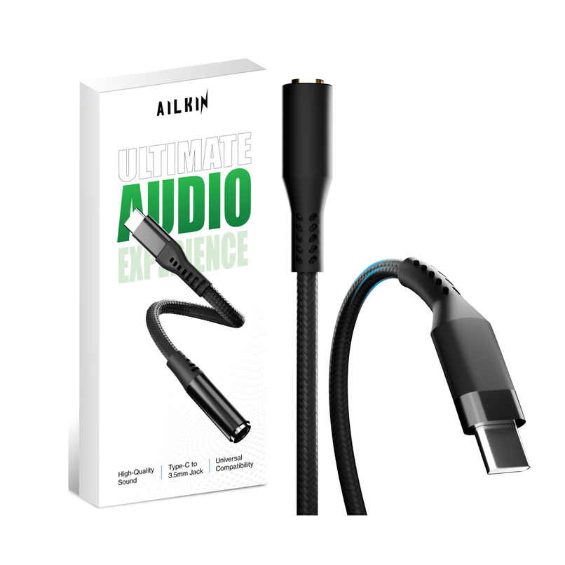 Ailkin Type-C to 3.5mm Audio Jack Connector|Adapter with DAC for Type C Phones [Black]