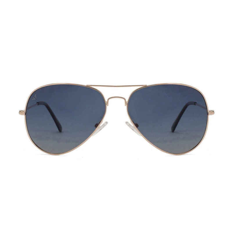 Vincent Chase By Lenskart Unisex Solid Metal Aviator Sunglasses | Blue and Gold - M