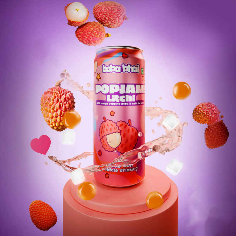 Boba Bhai Litchi Fruit Drink With Popping Bubbles & Nata De Coco