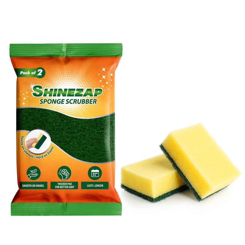Shinezap Scrub Sponge - Pack of 2 for everyday utensil cleaning (Kitchen Scrubber with Sponge) Shinezap Scrub Sponge - Pack of 2 for everyday utensil cleaning (Kitchen Scrubber with Sponge)