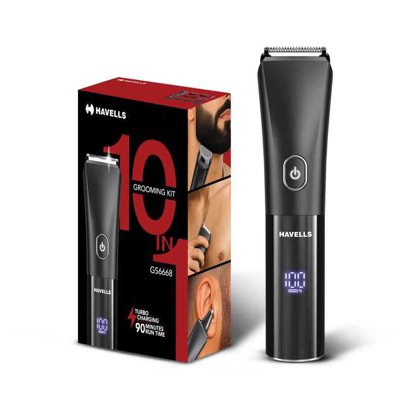 Havells 10 in 1 Digital Grooming Kit 2 in 1 Blade Nose Ear Attachment Ceramic Body Groomer GS6668 Havells 10 in 1 Digital Grooming Kit 2 in 1 Blade Nose Ear Attachment Ceramic Body Groomer GS6668