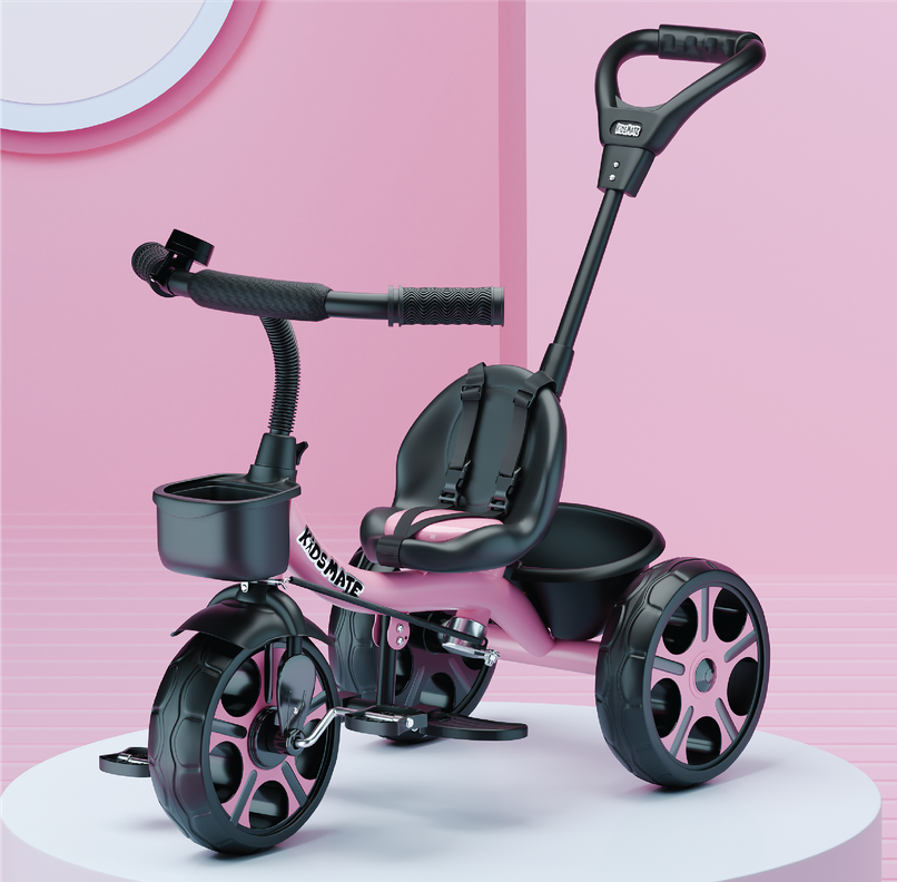 Kidsmate Junior Tricycle for Kids with Parental Control | Cycle for Kids 1-4 Years | Pink