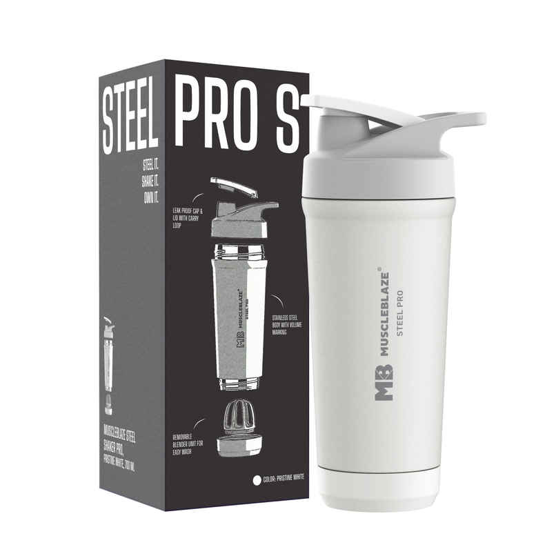 MuscleBlaze Stainless Steel Gym Shaker Pro - White