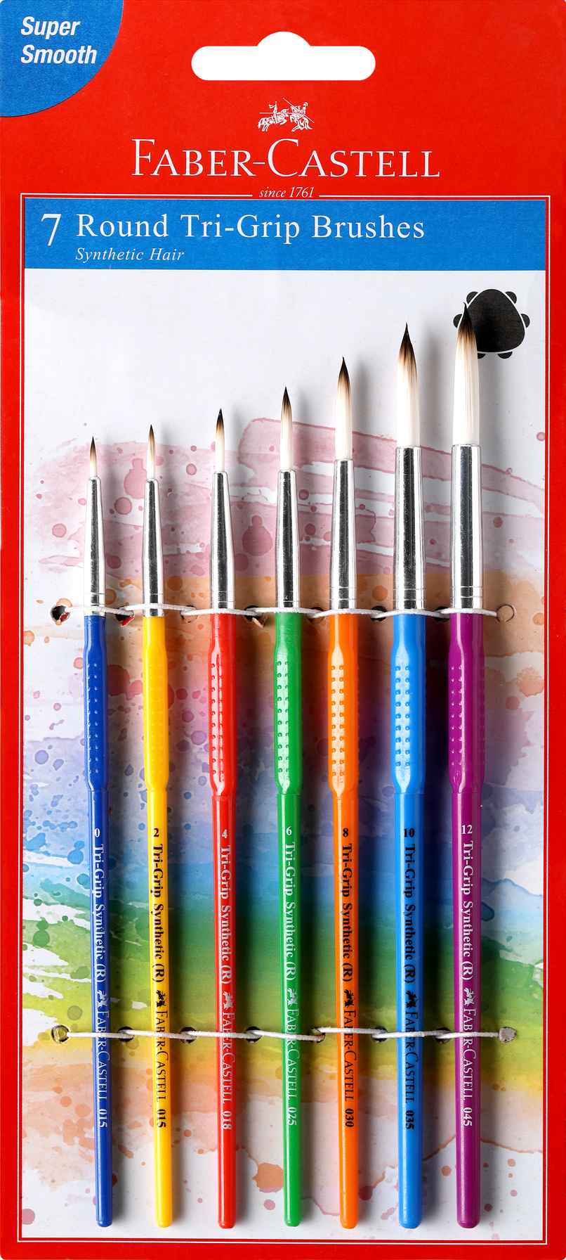 Faber-Castell Paint Brush| Tri Grip Synth Hair Round| Assorted Set of 7 (No. 0| 2| 4| 6| 8| 10| 12)