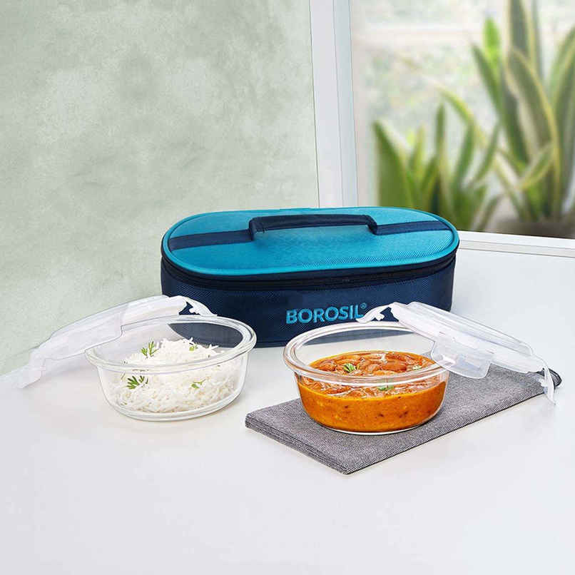 Borosil Alfa Lunchbox | 2 Pcs Glass Set | 400 ml x 2 Round Borosil Alfa Lunchbox | 2 Pcs Glass Set | 400 ml x 2 Round