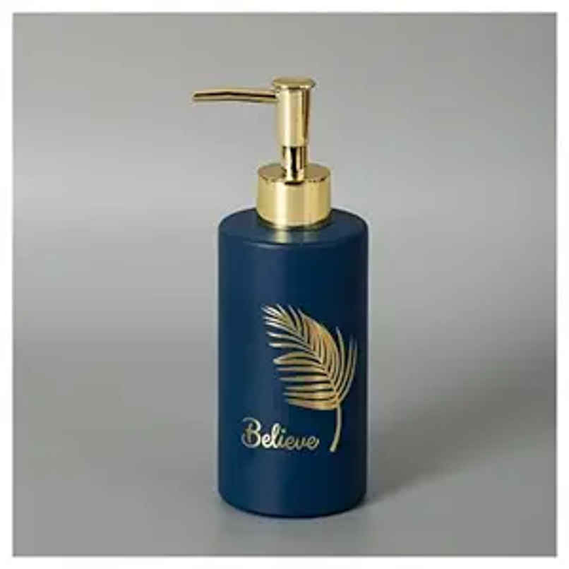 Soham Housewares Blue Gold Decal Glass Soap Dispenser Bottle | 300 ml