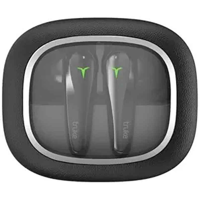 truke Crystal Dyno Leather Finish Earbuds w/ Spatial Audio, 70H Battery, Quad Mic ENC | Raven Black