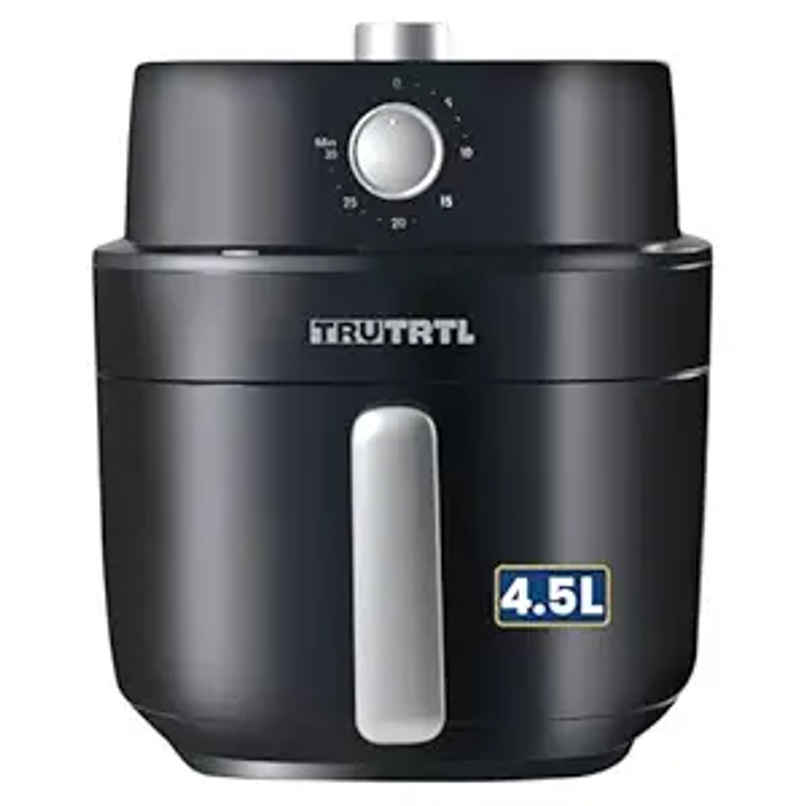 truTRTL Manual Air Fryer for Home | Actual 4.5 Liter | 1400 Watt | 1 Year Warranty | Uses 90% less Oil | Time & Temp Control Knobs | Glossy Black