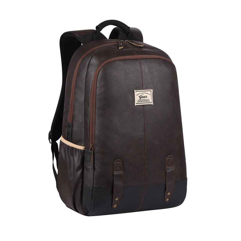Gear Unisex Solid Artificial Leather 20 L Anti Theft Backpack | Brown and Black - Free Size