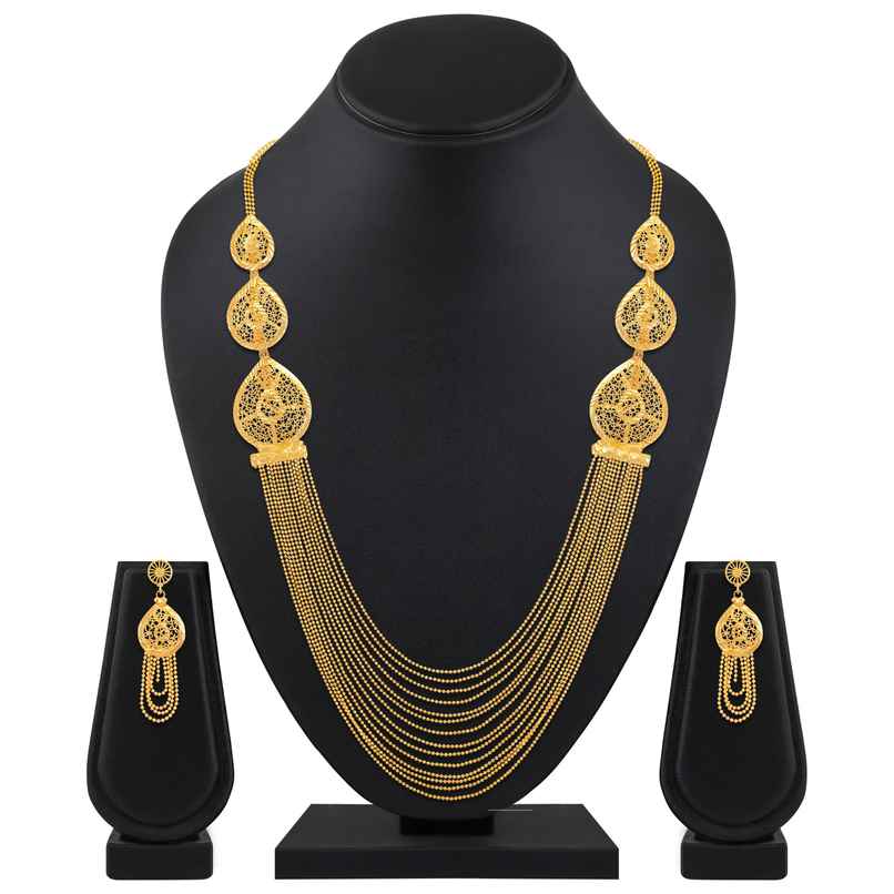 Shining Diva Fashion Long Chain One Gram Gold Plated Traditional Jewellery Set for Women | 11749s