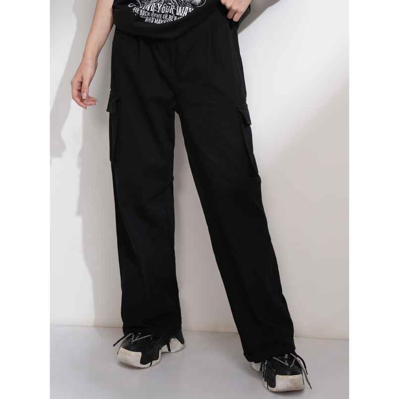 Tokyo Talkies Women's Cargo Wide Leg With Back Elastic Waist Band | Black - S