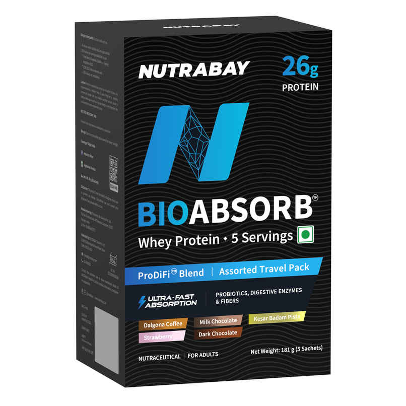 Nutrabay BioAbsorb Whey Protein Powder | Assorted Travel Pack