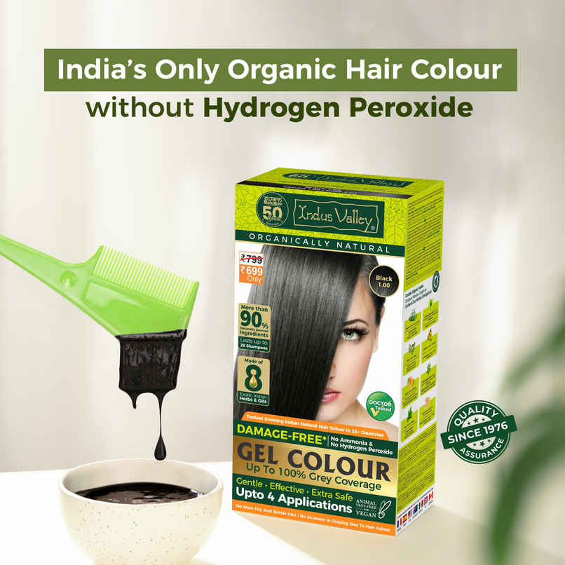 Indus Valley Gel Hair Colour for Women & Men Damage, Ammonia & PPD Free Hair Color | Black