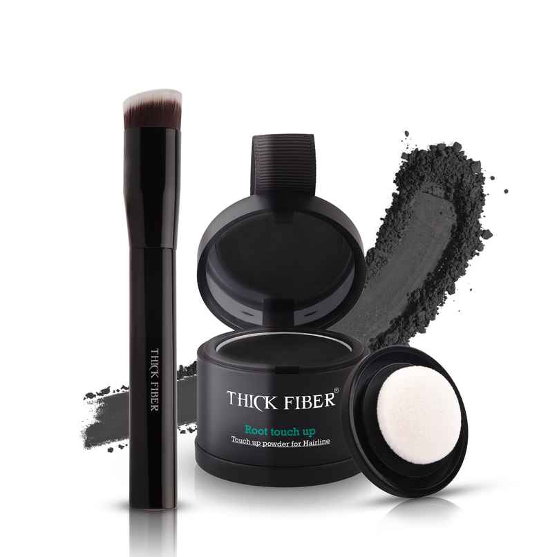 Thick Fiber Root Touch Up Powder With Brush | Black