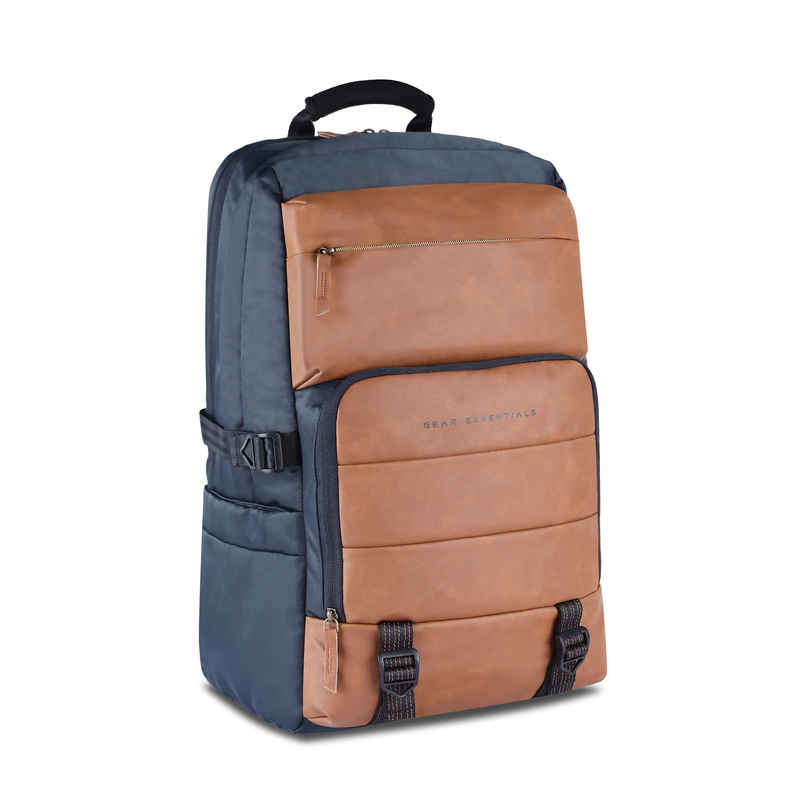 Gear Unisex Solid Polyester and Synthetic Leather 31 L Laptop Backpack | Navy and Tan